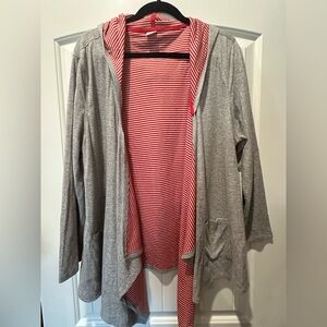 Three Hearts Reversible Gray, Red & White Stripes front pocket Cardigan. NWT’s